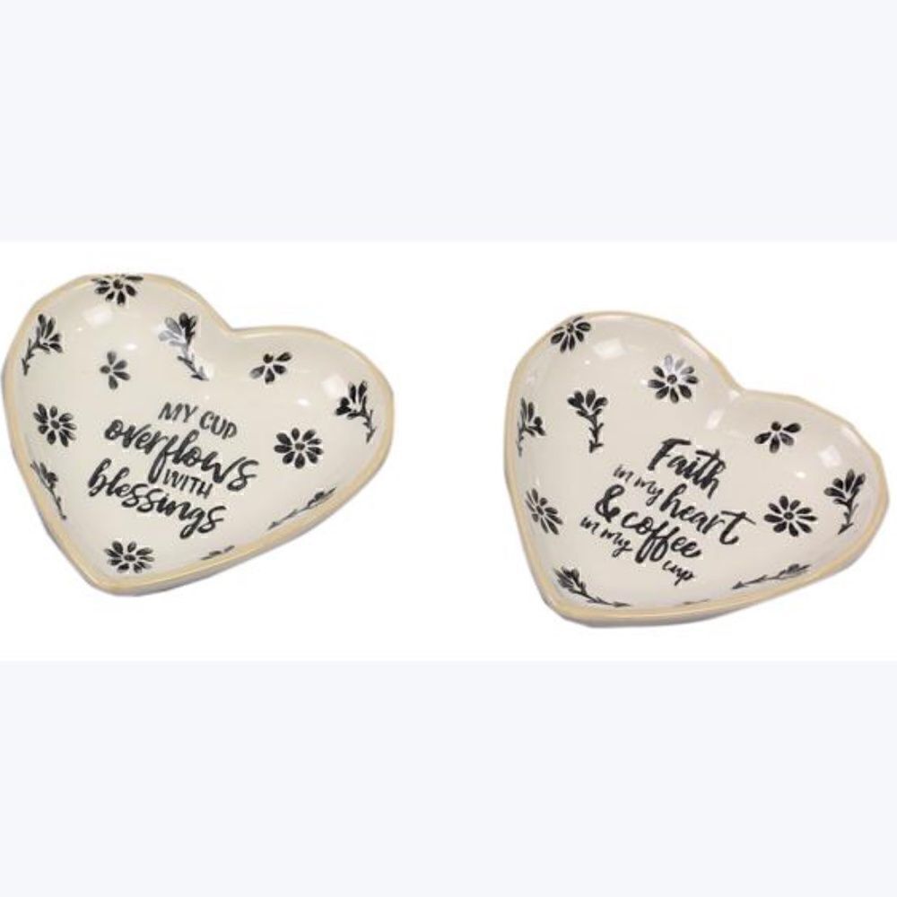 NEW! Set of TWO Farmhouse Whimsical Ceramic Heart Shaped Trinket Dish